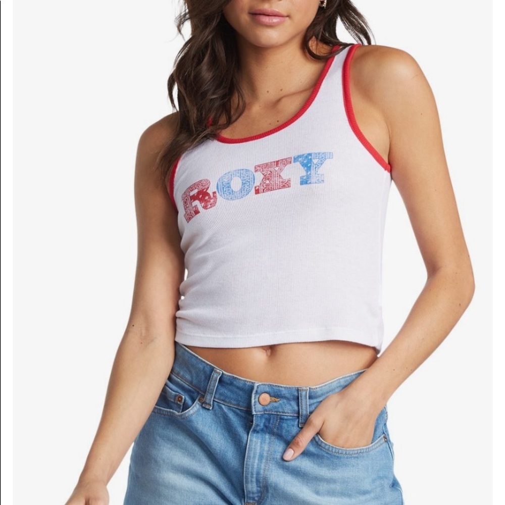 Roxy Cropped Ribbed Tank Bandana Logo Y2K Festival Americana NWT Large
